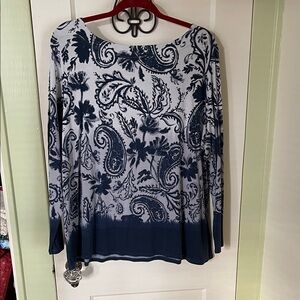 J. Jill Navy and White Paisley Long Sleeve Top